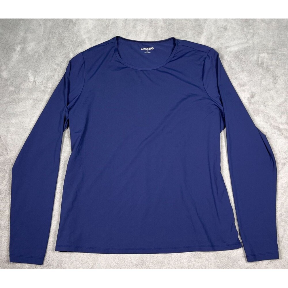 Lands End Long Sleeve Swim Shirt Rash Guard Womens Navy Blue Size Large 14-16